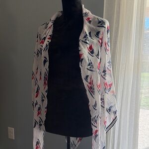 Steve Madden Swim cover up/shaw red white and blue sailboat embroidered tassels